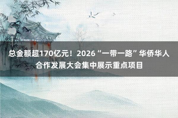 总金额超170亿元！2026“一带一路”华侨华人合作发展大会集中展示重点项目