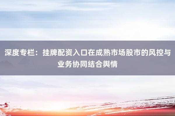深度专栏：挂牌配资入口在成熟市场股市的风控与业务协同结合舆情